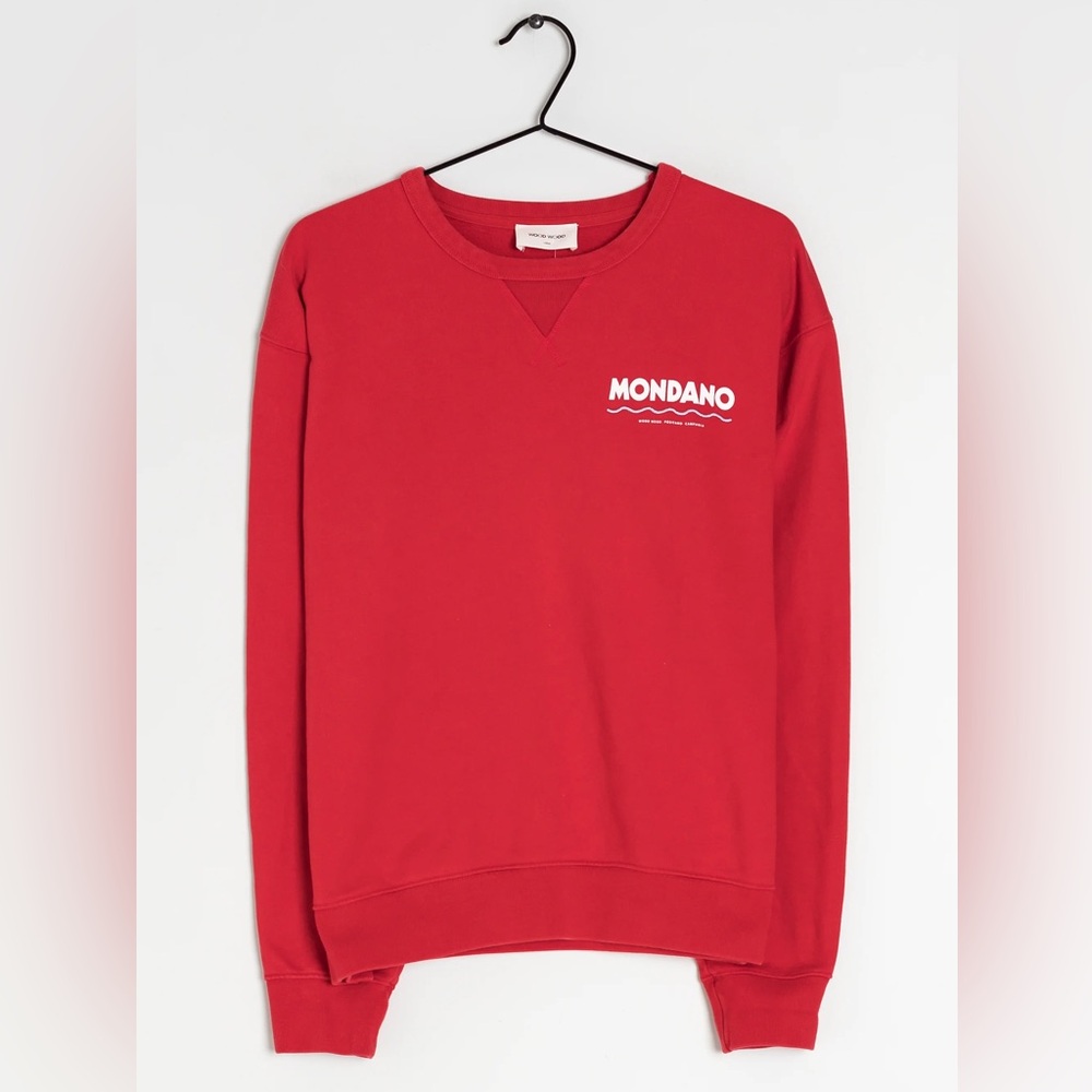 Wood Wood Denmark Flora Red Positano Cotton Crewneck Sweatshirt Sz. Medium